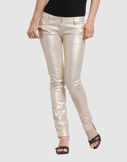 Gabardine - Lam? - Belt loops - Button, zip fly closure - Five pockets - Tapering leg cut - Unlined - Rear logo -