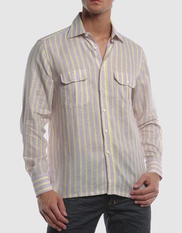 Canvas - Dual chest pockets - Button closing - Side slit hemline - Stitch detailing - Striped detailing -