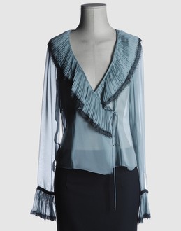 Alberta Ferretti - Long Sleeve Shirt with Chiffon and V-Neckline Alberta Ferretti - Long Sleeve Shirt with Chiffon and V-Neckline