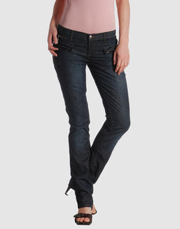 Denim cotton - Low waisted - Button, zip fly closure - Three pockets - Straight leg cut - Unlined - Contrast stitched detailing - Beads - Rear logo -