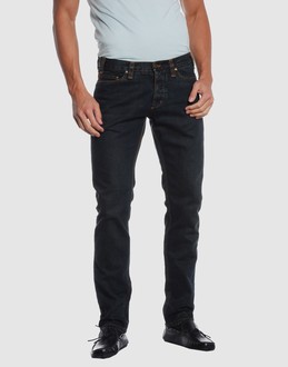 Delave - Denim cotton - Belt loops - Button closing - Five pockets - Straight leg cut - Rear logo - Slashed detailing -