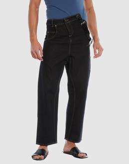 Denim cotton - Leather - Button closing - Multipockets - Straight leg cut - Rear logo - Stitched trimmed - Appliqu? -