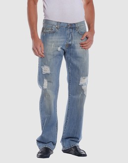 Delave - Denim cotton - Belt loops - Button closing - Five pockets - Straight leg cut - Rear logo - Slashed detailing -