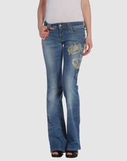 Denim cotton - Low waisted - Button, zip fly closure - Five pockets - Wide leg cut - Embroidery - Diamante detailing - Rear logo -
